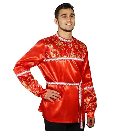 Мужская русская народная рубаха с кокеткой, цвет красный